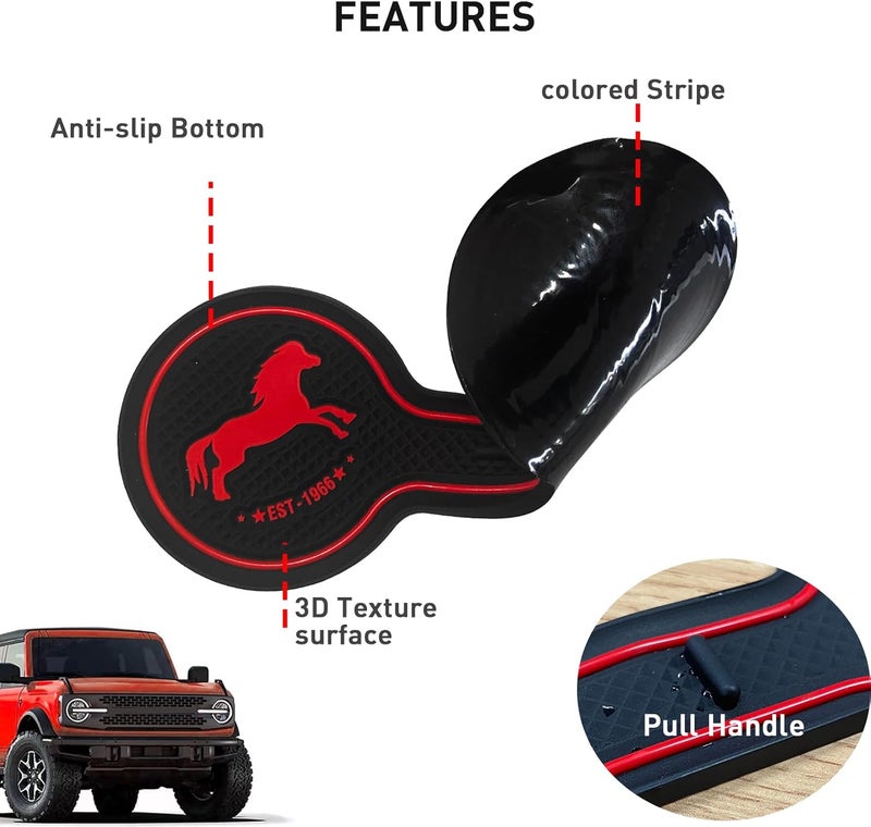 LSAUTO Compatible with Ford Bronco 2021-2025 Car Cup Holder Coaster Offroad, Silicone Car Decorative Water, Bronco Car Accessories (RED) - Image 5